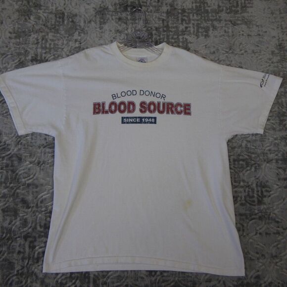 Vintage Blood Donor Shirt Men's Large White Blood Source Graphic - Picture 1 of 9
